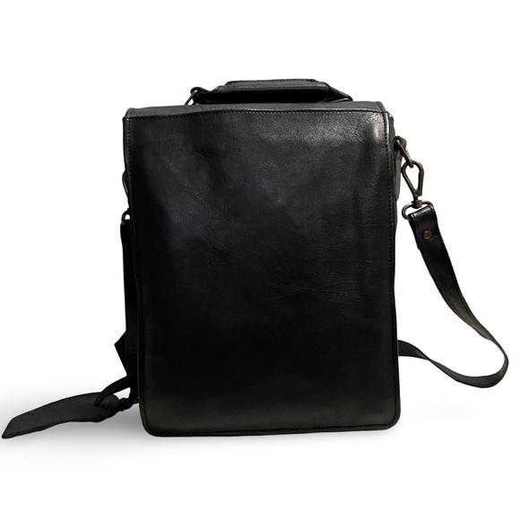 NWOT! Black Water Buffalo Rugged All Leather Messenger Gamer File Crossbody Bag - Picture 5 of 14
